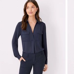 Ann Taylor Camp Shirt M Navy